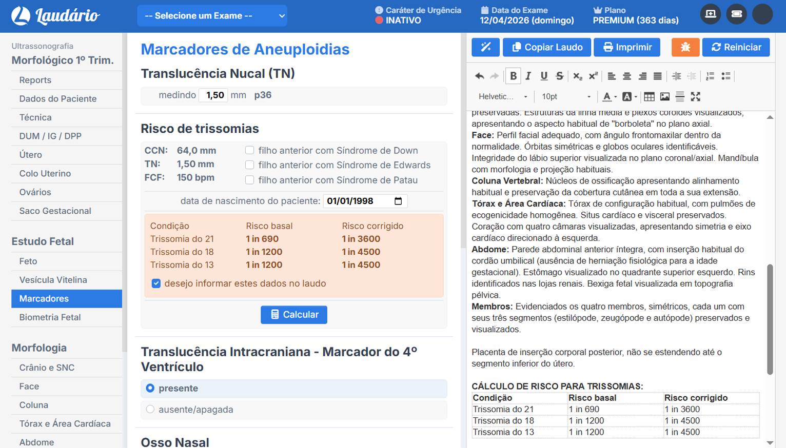Cálculo automático de risco de trissomias